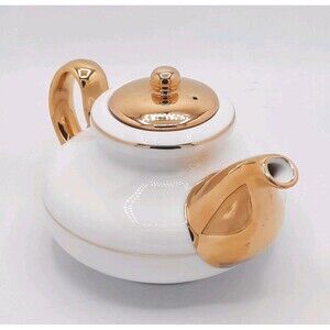 Mlesna Exclusive Porcelain Tea Pot Hand Crafted Sri Lanka 22k Gold Plated XLNT